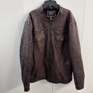 Buckle Black Men’s Fleece Lined Faux Leather Motorcycle Jacket L Burgundy